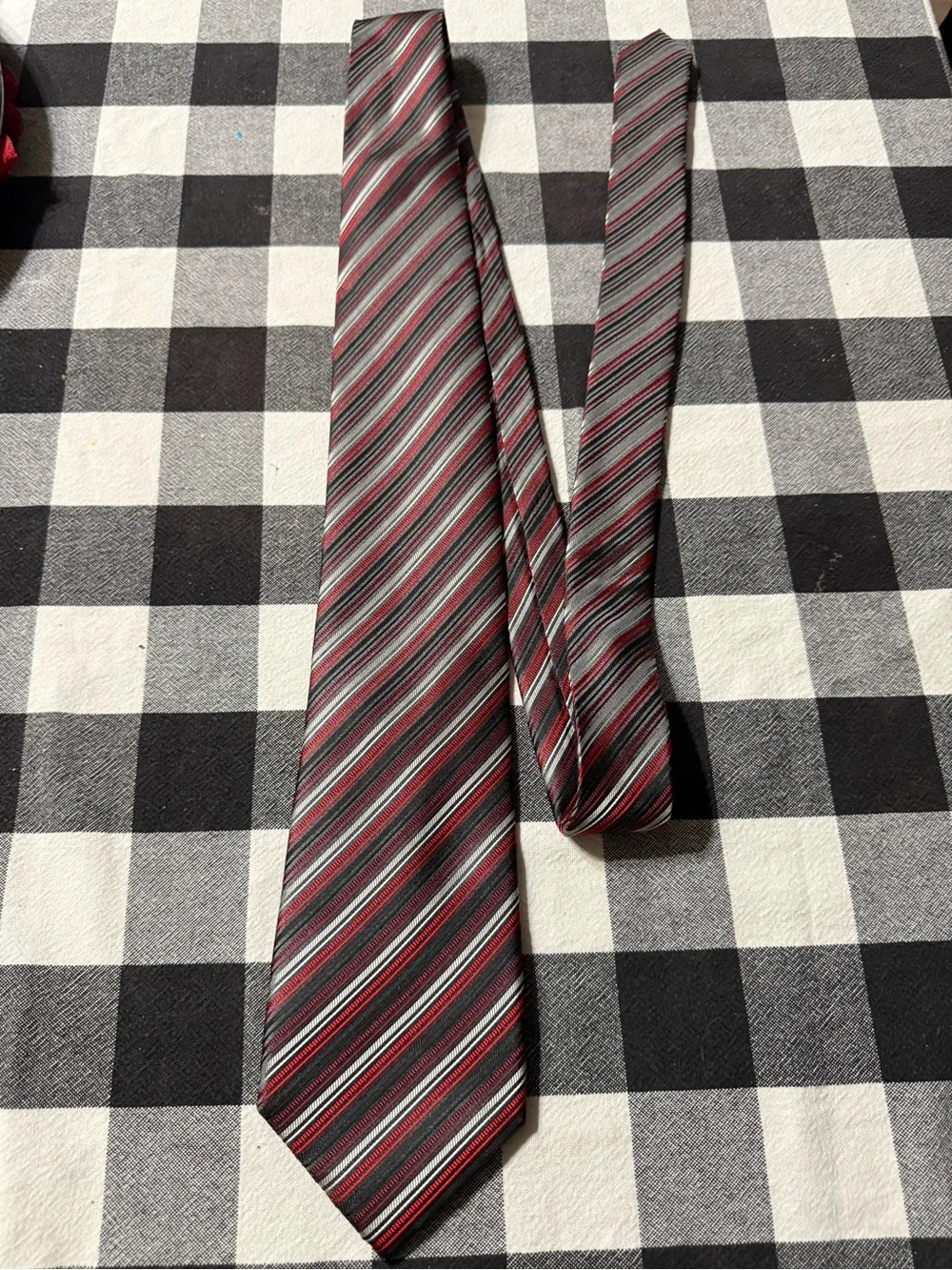 Van Heusen Red, Gray and Black Diagonal Stripe Tie